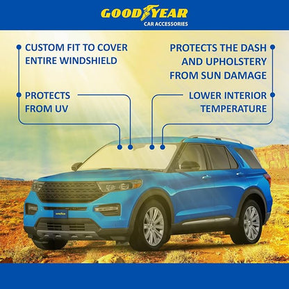 Goodyear Foldable Windshield Sunshade for Ford Explorer 2020-2026, SUV car Accessories, Sunshade Cover, Sun Shade Car Windshield, Window Sun Blocker - GY008294