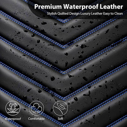 CAR PASS 3D Foam Faux Leather Seat Covers Front Seats,Waterproof Leather Front Seat Cover for Car,Universal Fit for SUV Truck Sedan Automotive,Armrest Airbag Compatible Anti-Slip, Black and Blue