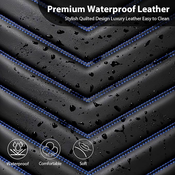 CAR PASS 3D Foam Faux Leather Seat Covers Full Set, Waterproof Leather Seat Cover for Cars, Luxury Universal Fit for SUV Truck Sedan Automotive, Armrest Airbag Compatible Anti-Slip, Black and Blue