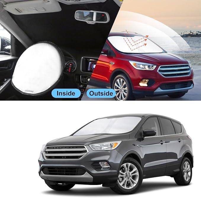 TINGLU Sun Shade for Ford Escape 2013-2019 Accessories Windshield Sun Shade Window Shade UV Rays Protection Sun Visor Cover with Steering Wheel Sunshade Storage Bag