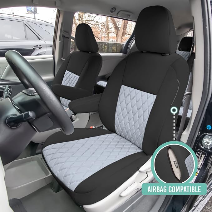 FH Group Custom Fit Car Seat Covers Specifically Made for 2011-2020 Toyota Sienna 7 Seater with Ultraflex Neoprene Water Resistant Automotive Seat Covers - Full Set Gray