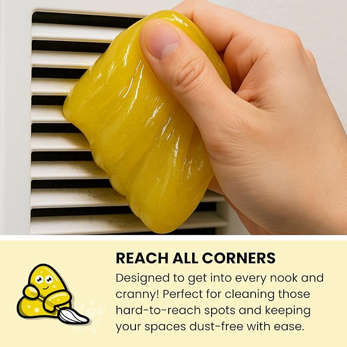 Slime Buddies Car Cleaning Gel Putty - Lemon Scented Interior Detailing Tool for Cup Holders, Air Vents & Keyboard - Reusable Auto Detailing Accessories - Dust Remover Goop - Gifts for Men Women