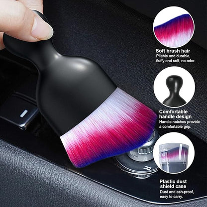 Ziciner 2 PCS Car Detailing Brush, Curved Soft Bristles Auto Removal Dust Collector, Universal Vehicle Dashboard, Air Conditioner Vents, Computer etc Interior Cleaning Tool Accessories(White/Red/Blue)