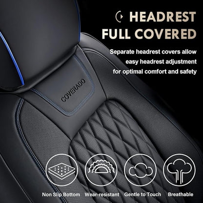 Coverado Leather Seat Cover, Custom Fit for Ford F150 Seat Covers, Ford F150 Truck Seat Covers Waterproof Fit for 2015-2026 F150 & 2017-2026 F250 F350 F450 Blueline - Front Pair