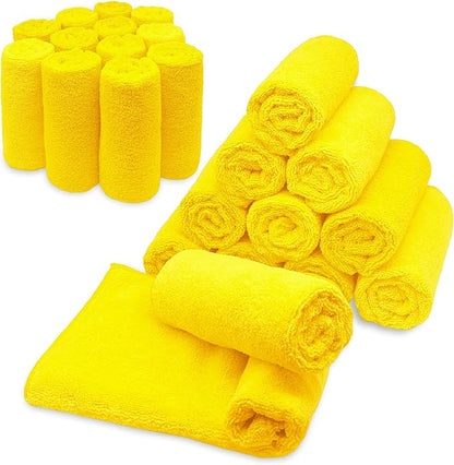 Blue Horizon Microfiber Cleaning Towels, Pack of 24, Ultra Soft Plush Washcloth, All Purpose Premium Microfiber Detailing Cleaning Cloths Reusable Shop Towels (16" x 16", Gold)