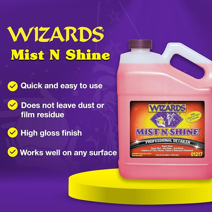 Wizards Mist-N-Shine Professional Car Detailing Spray - Quick Detailer Spray for Cars, Show-Car Gloss, Streak-Free Finish on Paint, Chrome, Glass and Plastic Trim, Wax-Free Formula - 1 Gallon Refill