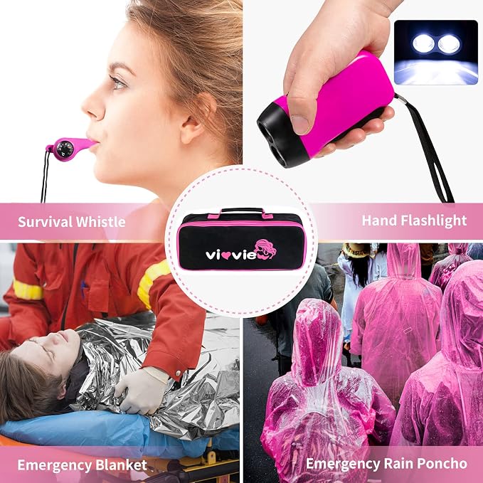 Roadside Emergency Car Kit for Vehicles, Car Safety Kit with Jumper Cables, Safety Hammer, Pink Car Accessories Road Trip Essentials Assistance Kit for Teen Girls Women