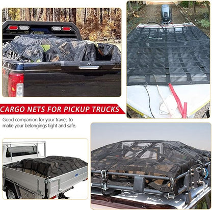 Surmountway Heavy Duty Cargo Net with Mesh (72" x 57"), 1100LBS Capacity, Adjustable Cam Buckles & S-Hooks for Trucks & Trailers