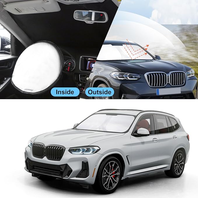 TINGLU Sun Shade for BMW X3 2018-2025 2026 Accessories Windshield Sun Shade Window Shade UV Rays Protection Sun Visor Cover with Steering Wheel Sunshade Storage Bag
