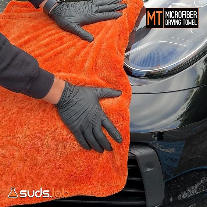 Suds Lab Large Microfiber Drying Towel (24 in x 35 in) Car Exterior Cleaning and Detailing Cloth, Safe On Plastic Trim, Glass, Carbon Fiber, Paint