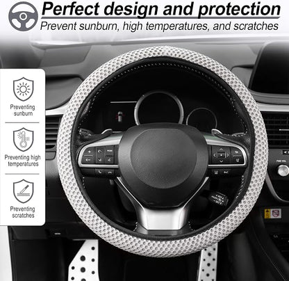 Alpmosn Elastic Stretch Steering Wheel Cover, Breathable Microfiber Ice Silk, Anti-Slip, Odorless, Easy Carry, Universal Interior Accessories Steering Wheel Cover for Women & Men (Grey)
