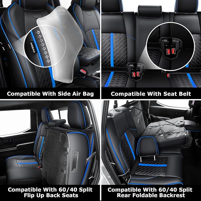 Carlimeki Leather Seat Covers Custom Fit for Tacoma Gen 4th (2024-2026) Double Cab, for SR, SR5, TRD PreRunner, TRD Sport, TRD Off-Road, Limited, Trailhunter - Armrest Covers Included - Fully Covered