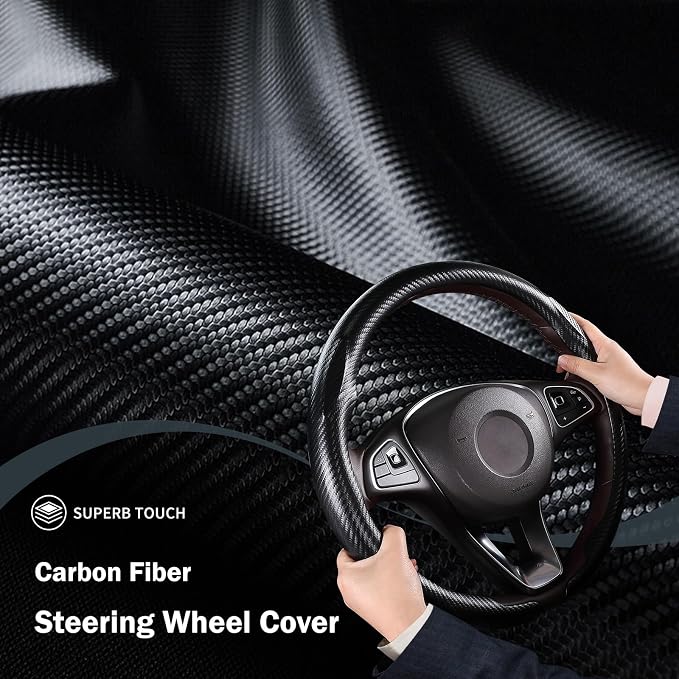 Carbon Fiber Steering Wheel Cover, Thin Steering Wheel Cover Protector Universal Car Steering Wheel Accessories, Matte Black