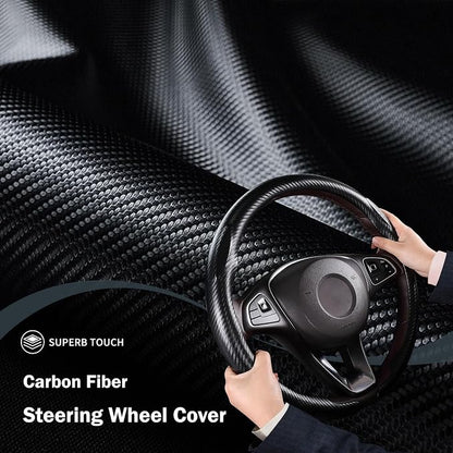 Carbon Fiber Steering Wheel Cover, Thin Steering Wheel Cover Protector Universal Car Steering Wheel Accessories, Matte Black