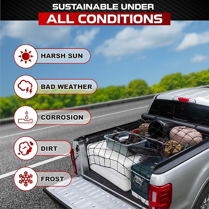 [Premium] 4'x6' Heavy Duty Cargo Net Stretches to 8' x 12', Extra Thick 10mm Cord Bungee Cargo Netting for Pickup Truck Bed, Roof Rack Net & 12 PCS Steel Carabiners