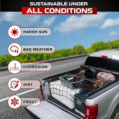 [Premium] 4'x6' Heavy Duty Cargo Net Stretches to 8' x 12', Extra Thick 10mm Cord Bungee Cargo Netting for Pickup Truck Bed, Roof Rack Net & 12 PCS Steel Carabiners