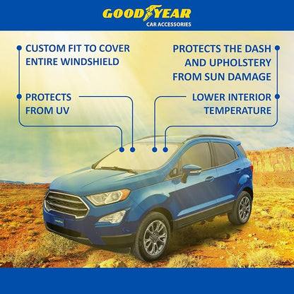 Goodyear Foldable Windshield Sunshade for Ford EcoSport 2018-2022, SUV car Accessories, Sunshade Cover, Sun Shade Car Windshield, Window Sun Blocker - GY008272