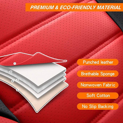 MINGBRON Car Seat Covers Full Set,Black White Car Seat Cover, Car Seat Protector Waterproof, Nappa Leather Car Seat Cushion Fit for Most Cars Red