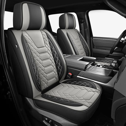 FREESOO Tundra Seat Covers 2026 2025 2024 2023 2022 Full Set, Fit for Toyota Tundra Crewmax Double Cab, Custom Truck Seat Covers with Waterproof Faux Leather BlackgGrey