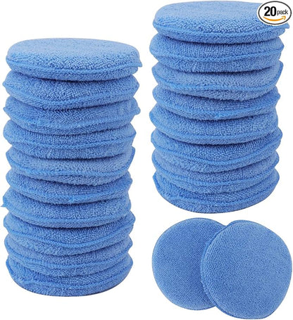 Fasmov Microfiber Applicator Pads Wax Applicator, 20 Pack Foam Applicator Pads Car Wash Sponge, Buffing & Detail Polishing Foam Pads for Car Cleaning and Fine Polishing (5" Diameter, Blue)