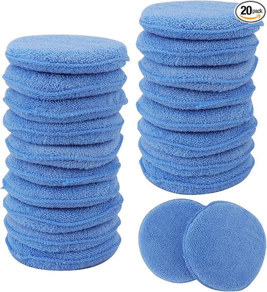Fasmov Microfiber Applicator Pads Wax Applicator, 20 Pack Foam Applicator Pads Car Wash Sponge, Buffing & Detail Polishing Foam Pads for Car Cleaning and Fine Polishing (5" Diameter, Blue)