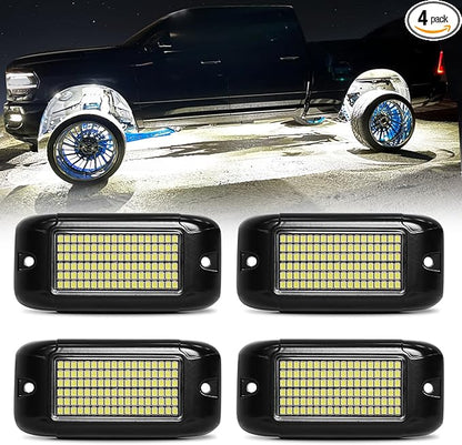 Nicoko 108 High-Power LEDs per Pod 4Pods Pure White Rock Lights Ultra-Bright Offroad Underglow Kit Advanced Heat Dissipation IP68 Waterproof for Truck, SUV, UTV, ATV, RZR