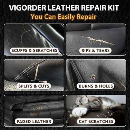 Vigorder Leather Repair Kit for Furniture, Vinyl Repair Kit for Furniture, Sofa, Jacket, Purse – Super Easy Instructions to Fix Scratches, Tears, Holes, and Peeling (Black)