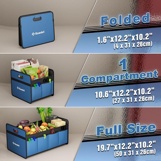 K KNODEL Car Trunk Organizer, Foldable Organizer for Car, Automotive Consoles & Organizers, Storage with Reinforced Handles (Small, Blue)
