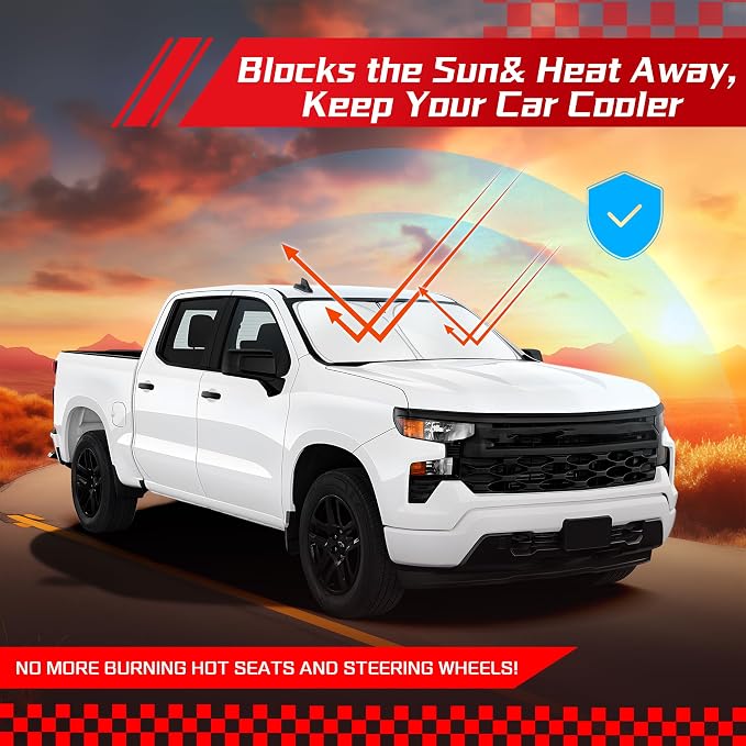 ARISMOTOR Windshield Sun Shade for Ch-evrolet Silverado 1500 2019-2025 2026, Custom Fit Foldable Front Window Sunshade Sun Visor Protector, Block UV Rays Keep Your Car Cooler