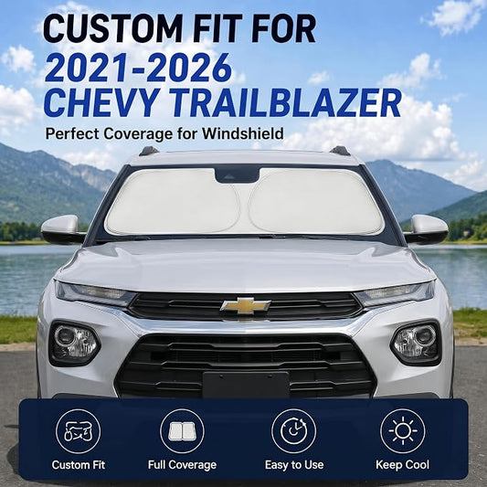 Custom Fit Windshield Sun Shade for Chevy Chevrolet Trailblazer 2021-2026 | Custom Fit Windshield Cover, Blocks UV Rays, Double-Layer Heat Shield, Durable Frame, Easy Fold & Storage