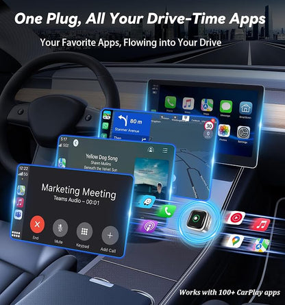 2026 Upgraded Wireless CarPlay Adapter with Buttons for Privacy Call & Two-Phone Fast Switch, Aluminum Cooling, Dual-Band WiFi, Mini Cable-Free, Compatible with Apple CarPlay & Android Auto, Gray
