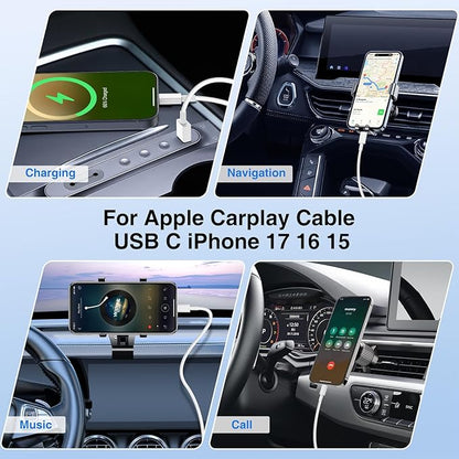 48W USB C Car Charger for iPhone 17 16 15 Pro Max, 48W Dual Port USB-C & USB-A Car Fast Charging Adapter, 2X3FT C to C Cable & A to C Carplay Cable for iPhone 17 16 15 Series/iPhone Air, iPad, Samsung