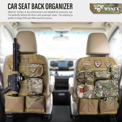 WYNEX Car Seat Organizer, Molle Backseat Cover Organizer Protector with Sling Rack, Visual Pocket and Patch, Universal Vehicle Fits for F150, Jeeps, Pickups & Trucks for Road Trips (2 Packs)