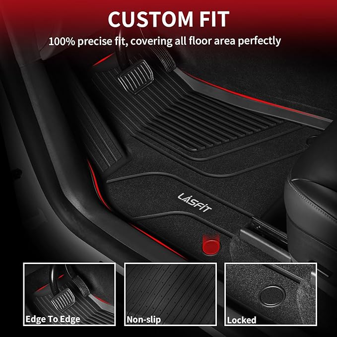 LASFIT 6PCS Floor Mats for Tesla Model Y 2025 2024 2023-2020 5 Seater (Not Fit 7 Seater, Not Fit Juniper), All Weather TPE Custom Fit Floor Liners with Full Set Car Mats & Trunk Mats Accessories