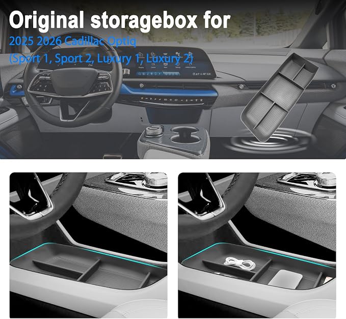 SHAOHAO 2 Pcs for 2025 2026 Cadillac Lyriq Under Console Organizer for 2023 2024 2025 2026 Cadillac Lyriq Accessories (Sport/Tech/Luxury) Lower Organizer & Cup Holder Space Expand Tray Easy Removal