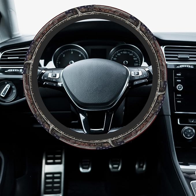 Car Steering Wheel Cover, 14.5"-15" Inch Universal Anti-Slip DurableSteering Wheel Protective Cover, Breathable Auto Interior Decoration Accessories for Sedan SUV Truck (American Flag Camouflage Deer)