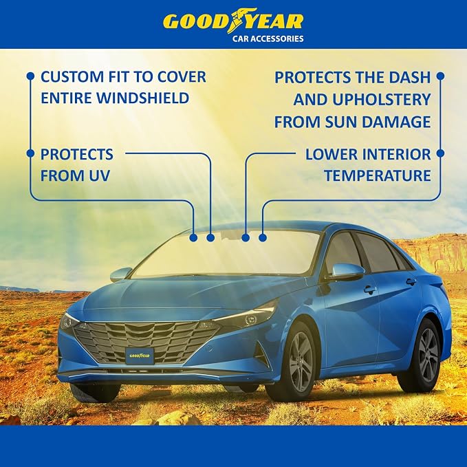Goodyear Foldable Windshield Sunshade for Hyundai Elantra 2021-2026, Car Accessories, Sunshade Cover, Sun Shade Car Windshield, Window Sun Blocker - GY008244