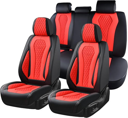 Coverado Car Seat Covers, Seat Covers Full Set, Red Car Seat Cover, Auto Seat Covers Front Seats Rear Seat Cover, Luxury Car Seat Cushion,Leather Seat Cover Seat Protector Universal Fit Most Cars