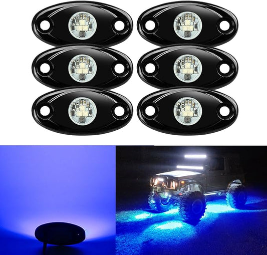 6 Pods LED Rock Lights, Ampper Waterproof LED Neon Underglow Light for Car Truck ATV UTV SUV Offroad Boat Underbody Glow Trail Rig Lamp (Blue)