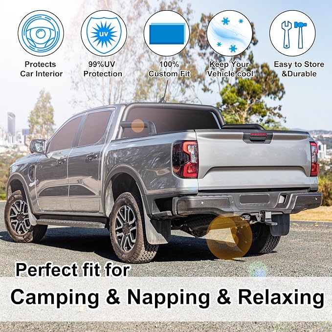 TINGLU Window Shades for Ford Ranger 2019-2024 Accessories Car Side Full Windows Rear Triangular Windshield Sun Shade Sun UV Rays & Privacy Protection for Camping 6PCS