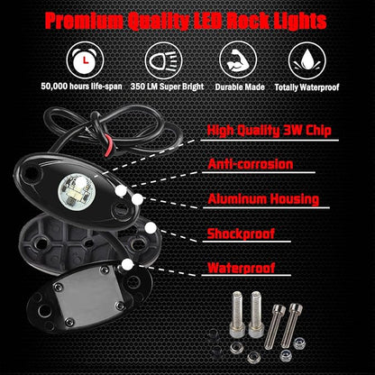 6 Pods LED Rock Lights, Ampper Waterproof LED Neon Underglow Light for Car Truck ATV UTV SUV Offroad Boat Underbody Glow Trail Rig Lamp (Blue)