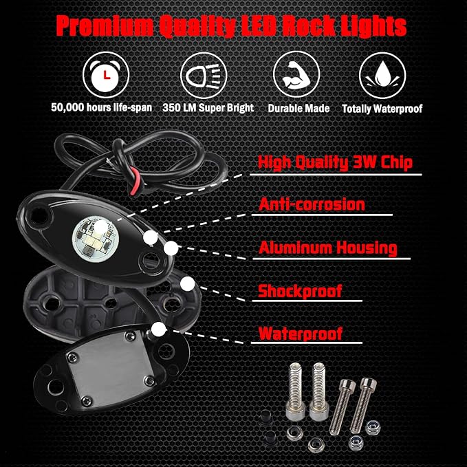 2 Pods LED Rock Lights, Ampper Waterproof LED Neon Underglow Light for Car Truck ATV UTV SUV Offroad Boat Underbody Glow Trail Rig Lamp (Yellow)