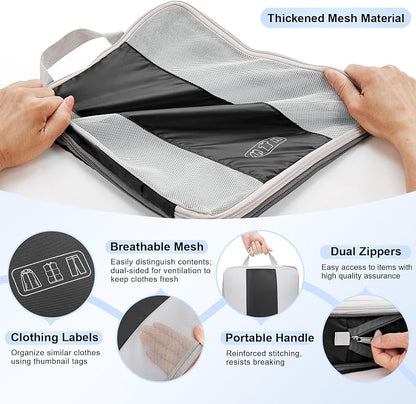 OlarHike 10 Set Compression Packing Cubes for Travel Essentials,Compressible Expandable Space Saver Bags for Organizing Clothes,Luggage Suitcase Garment Bags with Over 1000 pcs Mesh Holes(Black)