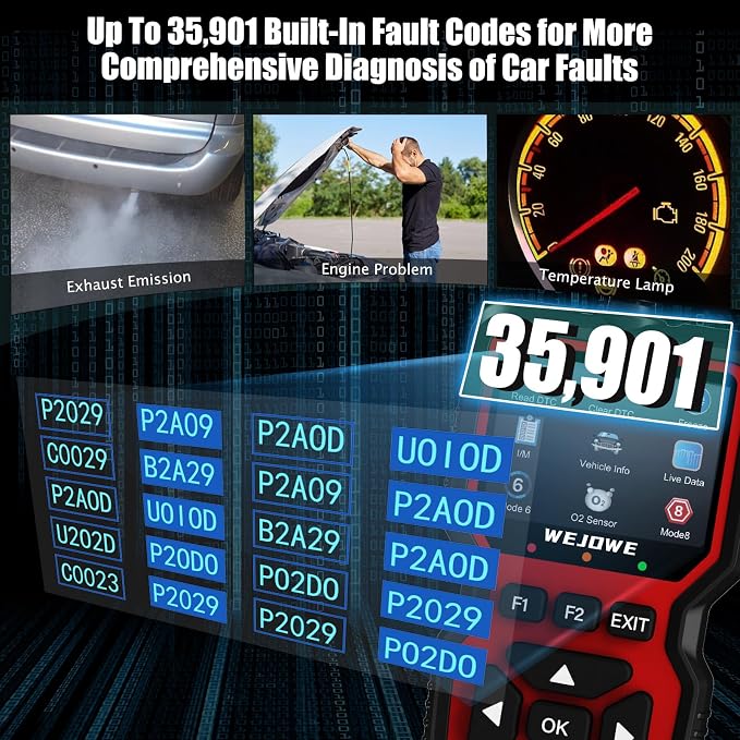 WEJOWE Upgraded OBD2 Scanner Diagnostic Tool, Check Engine Code Reader OBD2 Scanner with Reset, Auto Check Engine Light Mode 6, Mode 8 & I/M Car Diagnostic Scan Tool for All OBDII Car