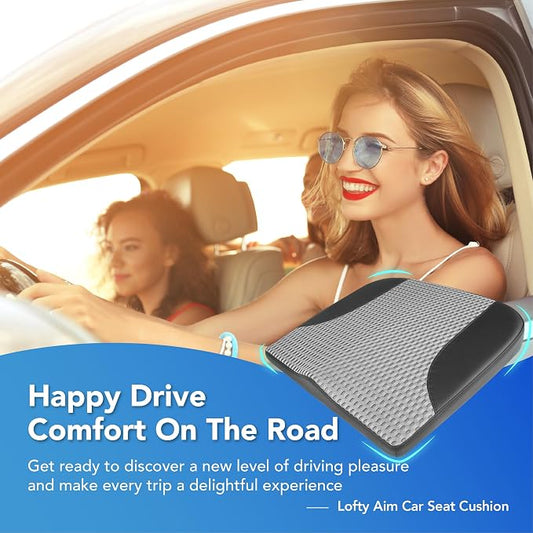 Lofty Aim Car Seat Cushion, Comfortable Memory Foam Seat Pillow for Driving, Sciatica-Back Pain Relief, Cushion for Car-Truck, Office, Wheelchair - Black&Gray