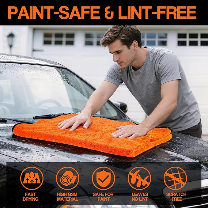 Bolant 4 Pack Twisted Loop Car Drying Towel, Microfiber Towels for Cars 24"x36", Reusable Shammy Quick Dry Cloth for Carwash, for Auto, Boat, RV, Garage & Home