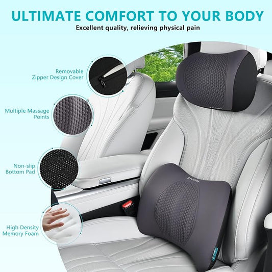 FLORICH Lumbar Support with Car headrest Back Pillow for Chair Headrest Pillow with Gel Memory Foam Massage Point Memory Foam Back Pillow for Office Chair(Light Grey)
