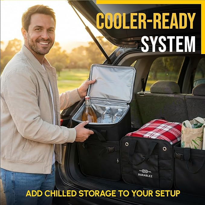 Insulated Car Trunk Cooler – Thermal Bag for Groceries & Travel, Leak-Resistant, Fits Trunk Organizer Compartments, Heavy Duty 1680D – Black