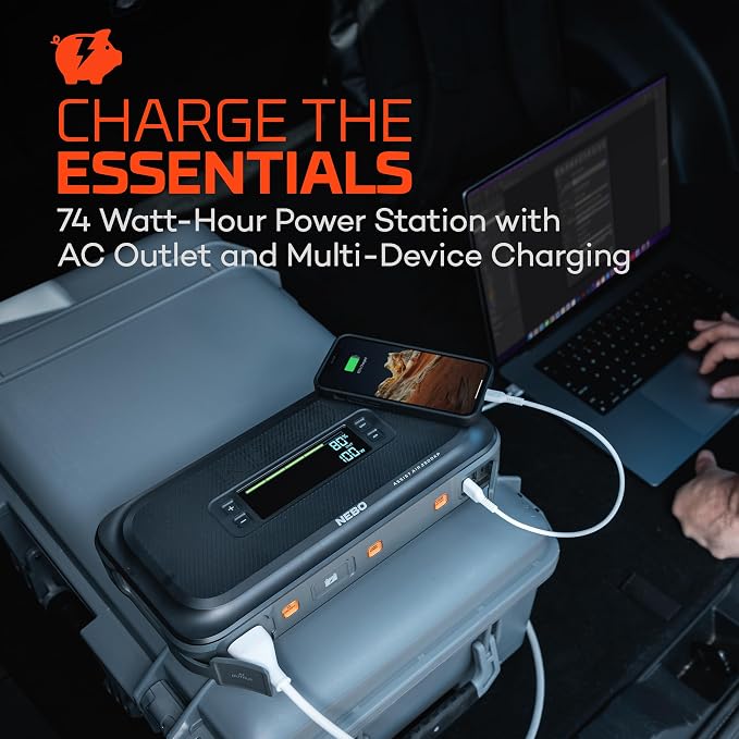 NEBO Assist 2500A Jump Starter & Air Compressor | 2500 Peak Amps, 74Wh Portable Car Jump Box for 12V Vehicles & Tire Inflator with Auto Shut-Off, Spark-Proof, USB-C Power Bank, Emergency LED Light