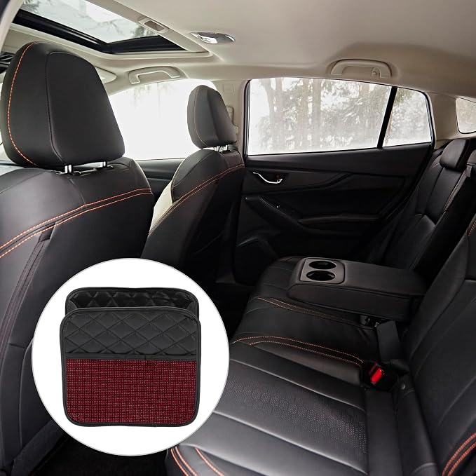 1 Pcs Universal Car Trash Can Hanging 10.2" Length 3.5" Width 10.2" Height Trash Bin Red Black Faux Leather Rhinestone